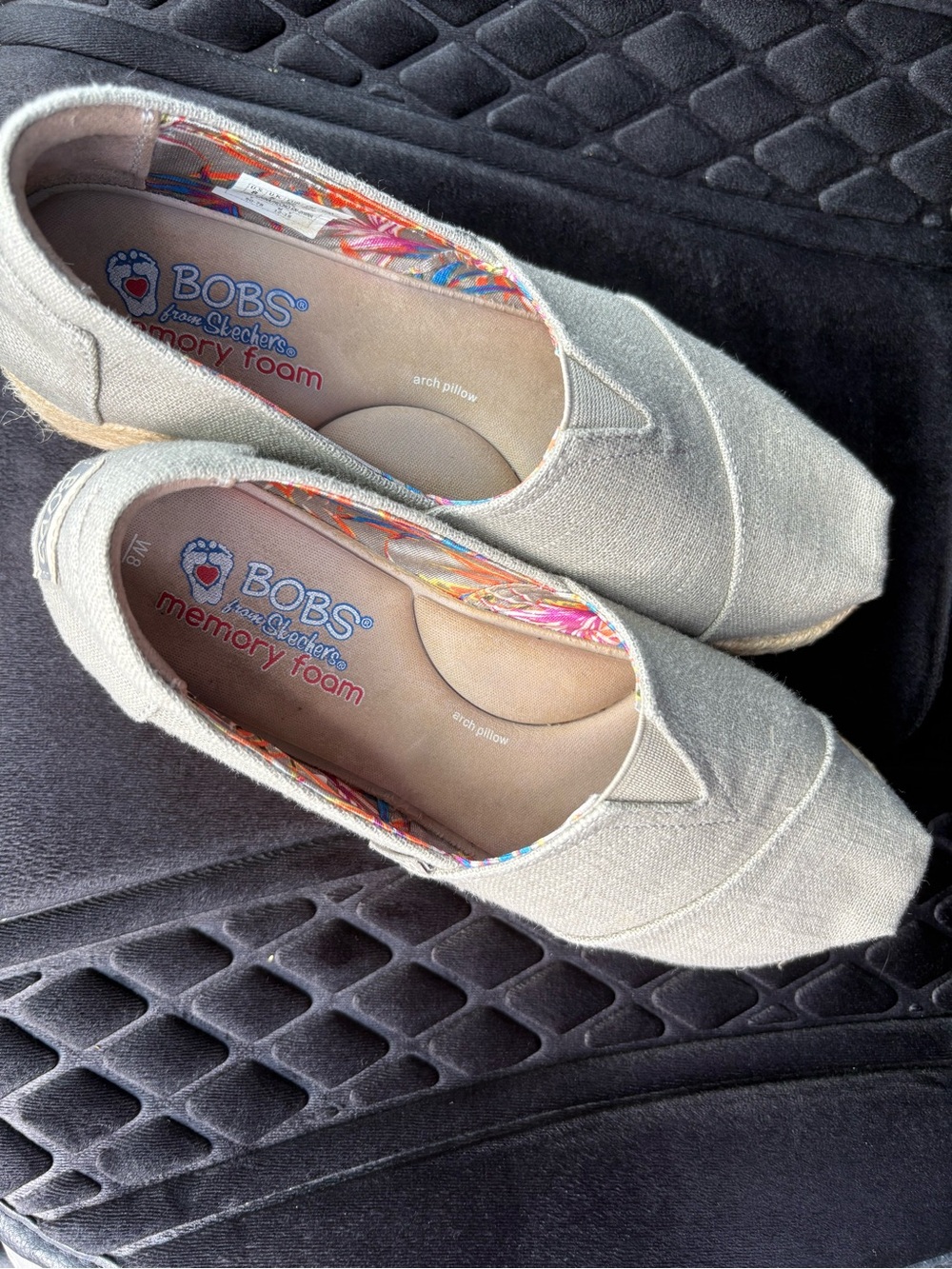 Skechers BOBS Women's Slip-On Wedges in Light Beige Canvas